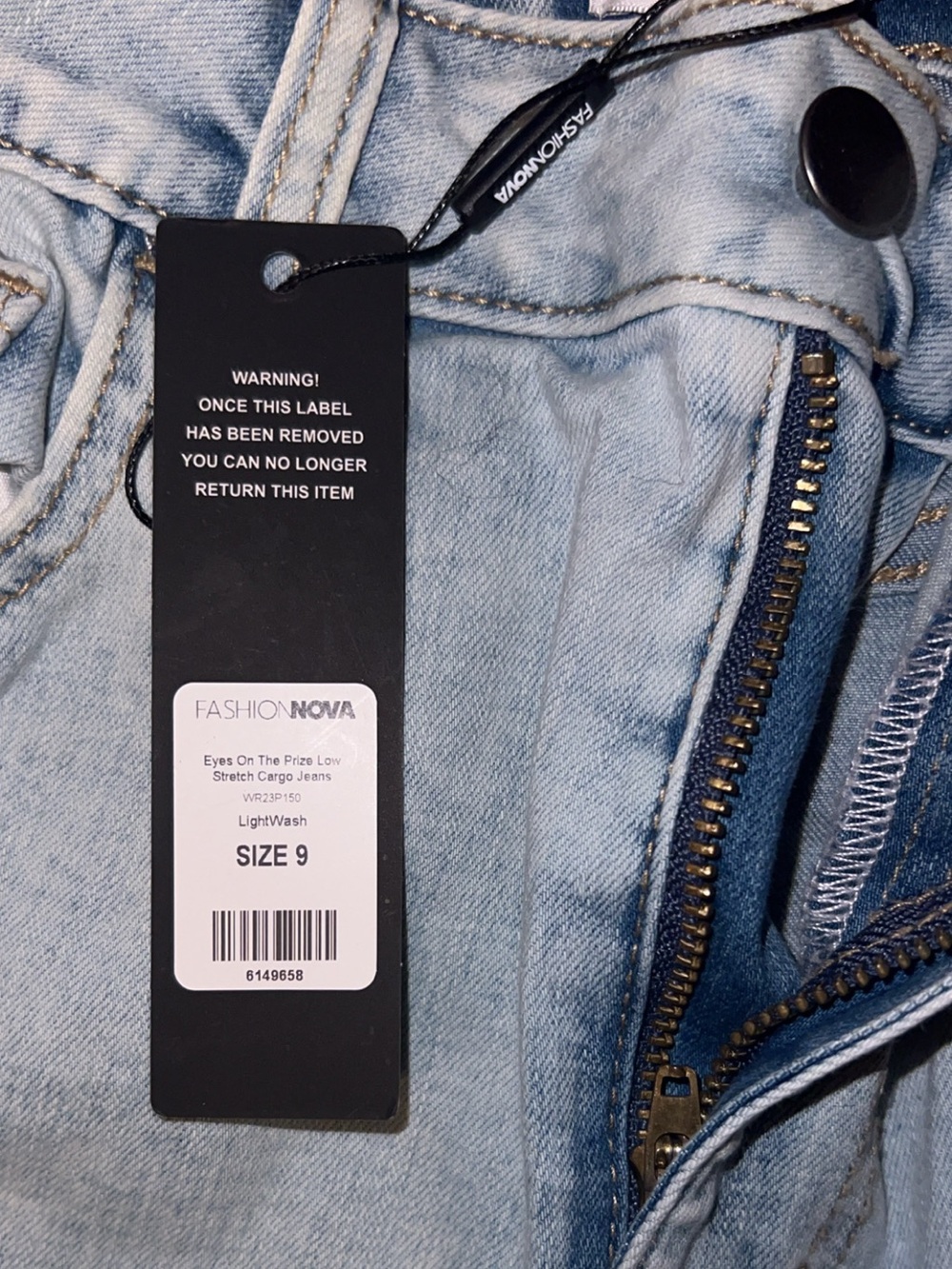 Fashion Nova Light Wash Cargo Jeans – Size 9 – Wide Leg – NWT - Picture 6 of 9